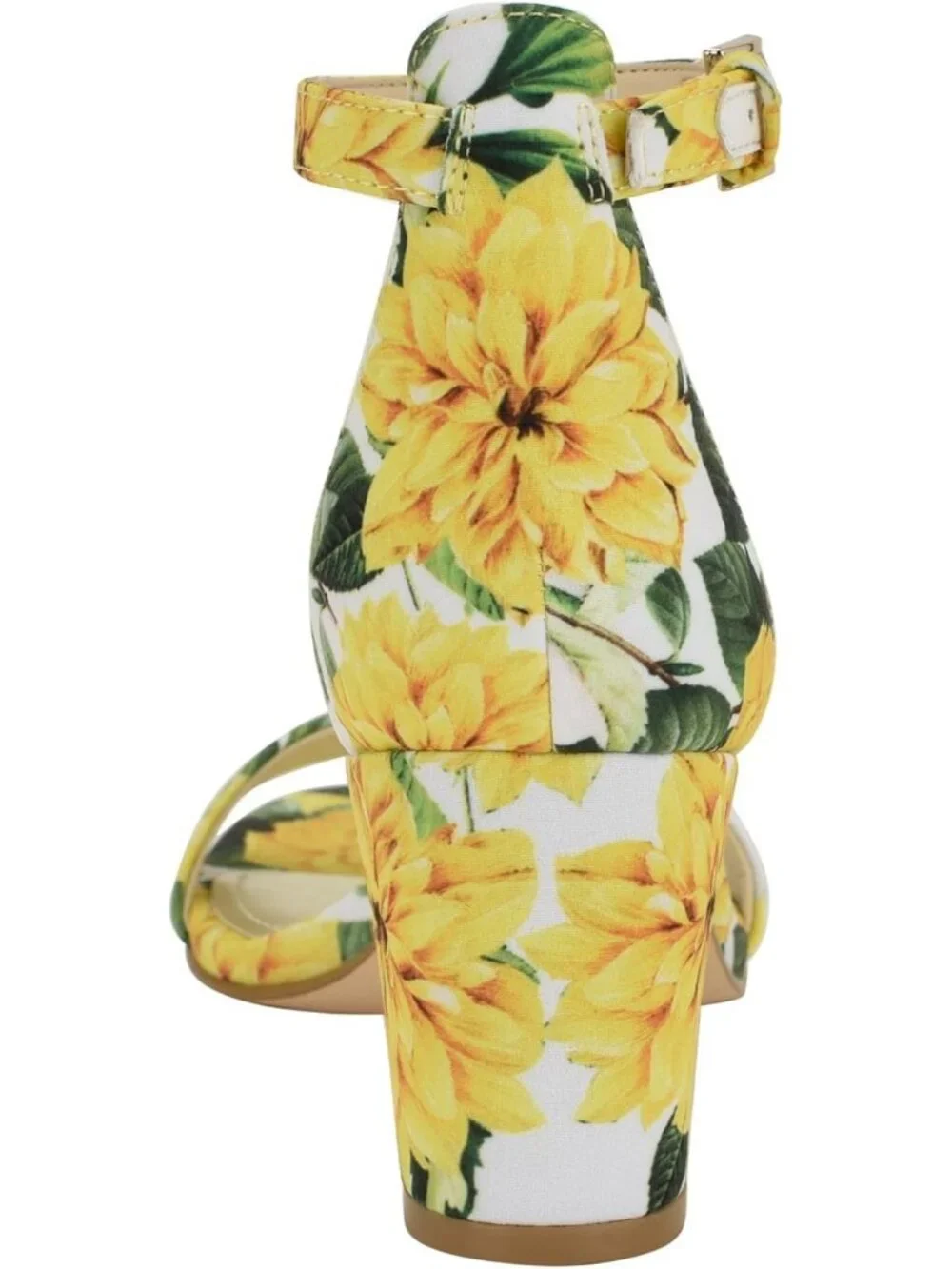 Women's Yellow Rose Floral Round Toe Ankle Strap Wnpruce Heeled Sandal Shoes